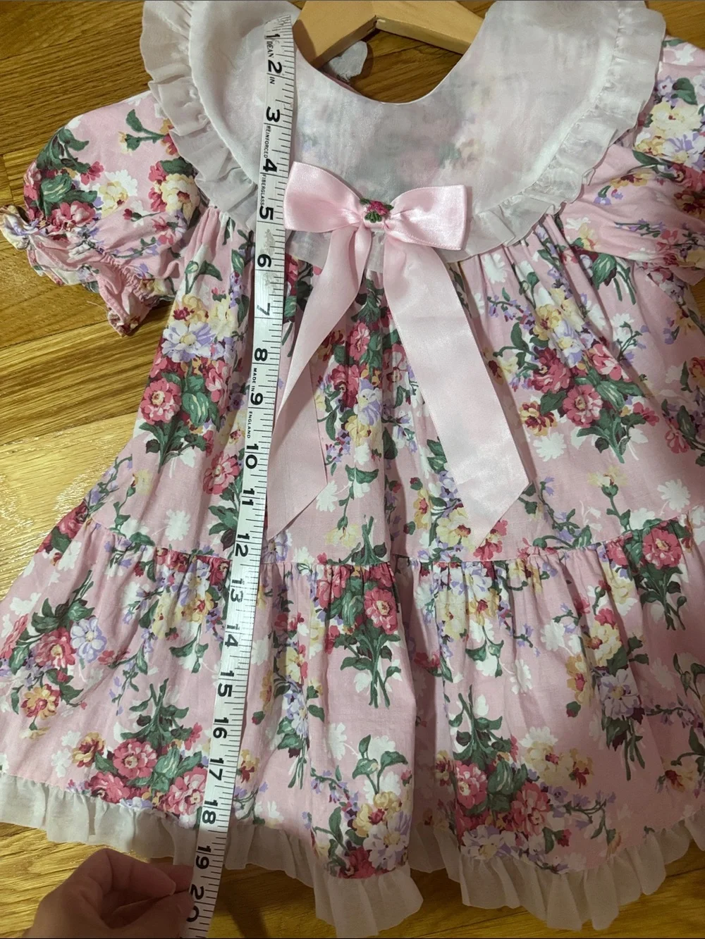 Vintage Pink Floral Baby Dress with White Collar and Bow